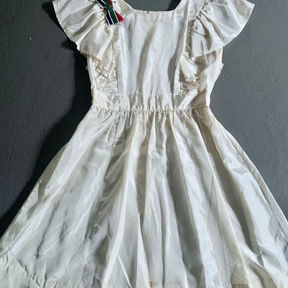 Vintage 1950s White Ruffle Jumper Dress with Apron Trim Handmade XS - Picture 4 of 13